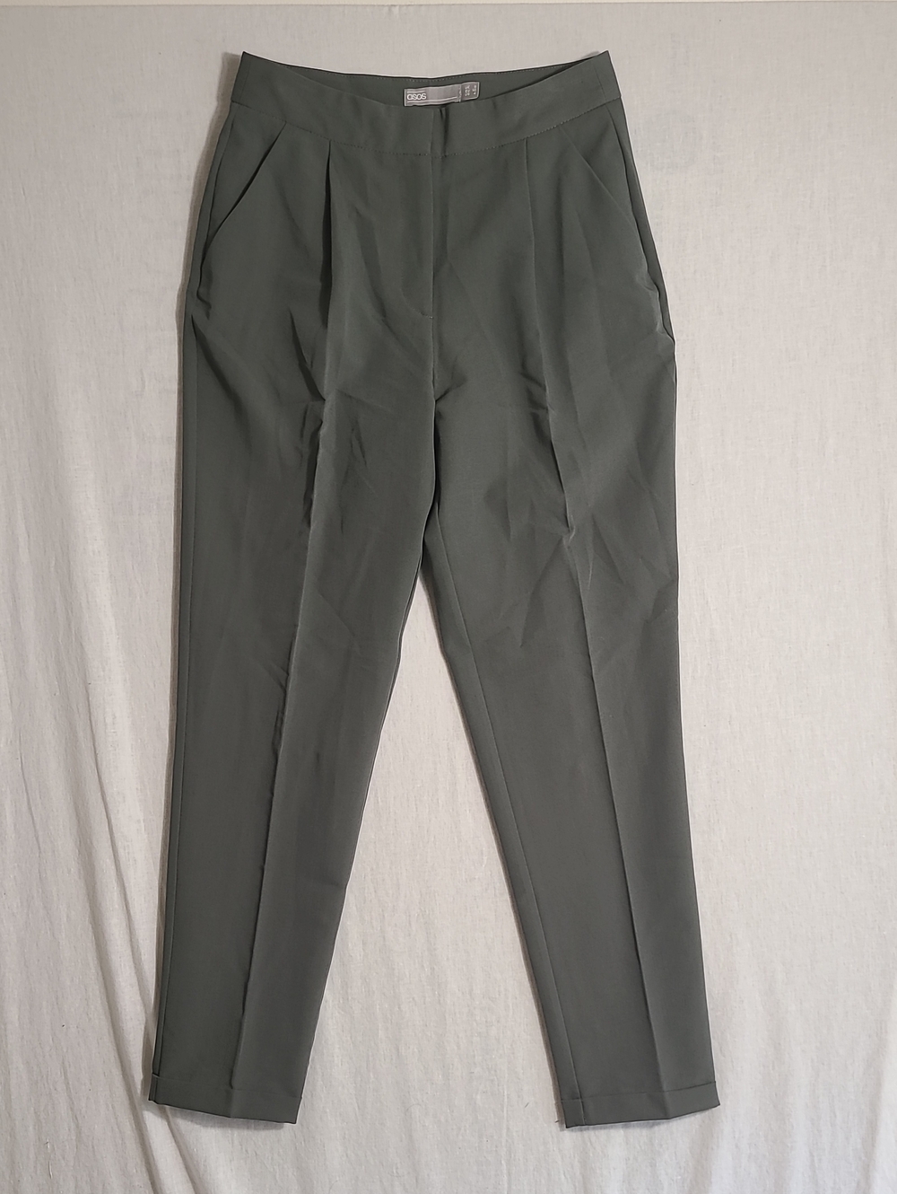 Asos High Waist Pleated Olive Green Tailored Pants Size 4